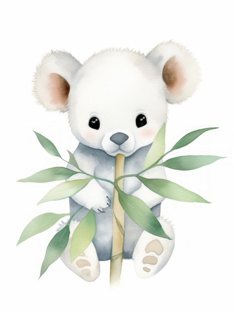Słodki koala z gałęzią bambusa Ilustracja akwarelowa Generatywna sztuczna inteligencja