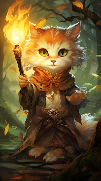 Słodki kot druid Brian Kesinger World of Warcraft AI wygenerował sztukę