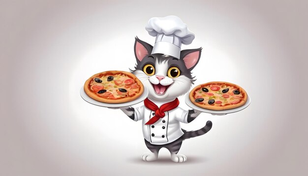 Zdjęcie słodki kot jedzący pizzę wektorowy ikona kreskówki ilustracja ai generowana