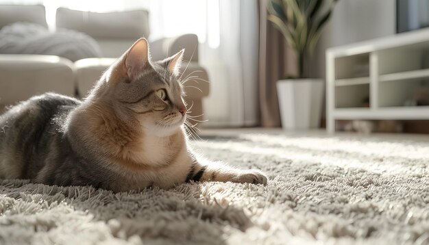Słodki kot na dywanie w salonie