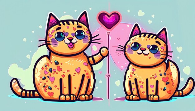 Słodki kot rozprzestrzenia miłość Ręka trzymająca znak miłości Ilustracja kreskówka Zabawna koncepcja natury zwierzęcej w