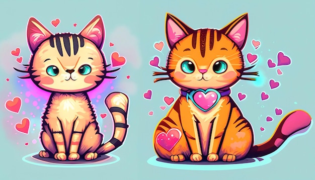 Słodki kot rozprzestrzenia miłość Ręka trzymająca znak miłości Ilustracja kreskówka Zabawna koncepcja natury zwierzęcej w