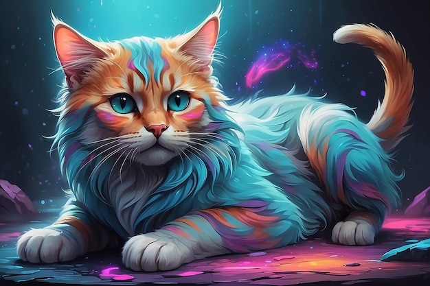 Słodki kot w fantazyjnych kolorach