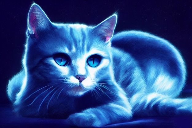 słodki kot ze świecącą niebieską ilustracją
