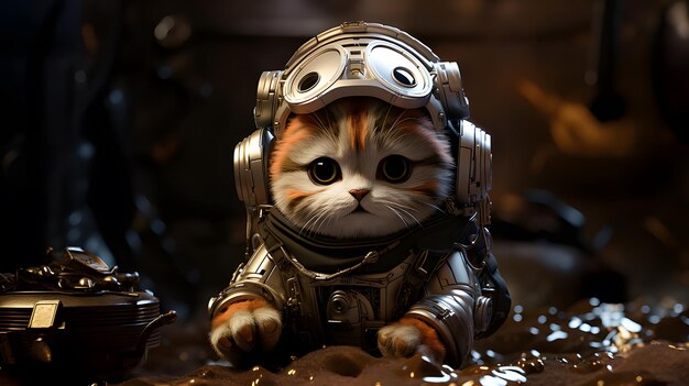 Słodki kotek w garniturze robota tło Generatywna sztuczna inteligencja