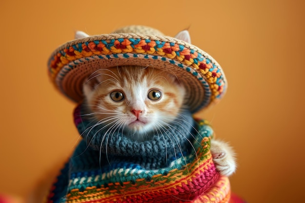 Słodki kotek w meksykańskim sombrero Cinco de Mayo