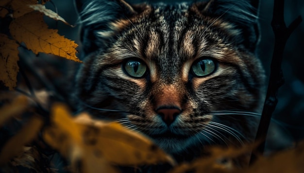 Słodki kotek wpatrujący się w puszyste futro i wąsy wygenerowane przez sztuczną inteligencję