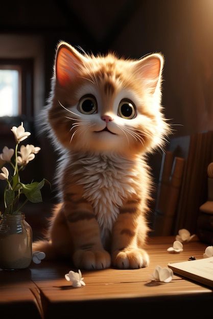 Słodki kotek z kreskówek idealny na strony internetowe z książkami dla dzieci i materiały marketingowe