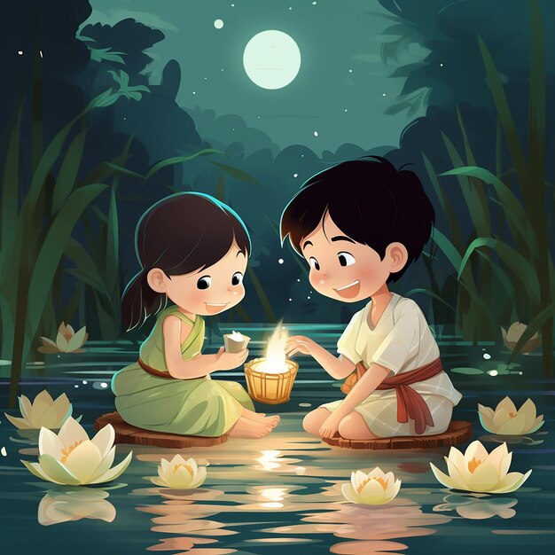 Słodki kreskówka z festiwalu Loy Krathong