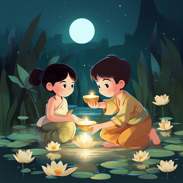 Zdjęcie słodki kreskówka z festiwalu loy krathong