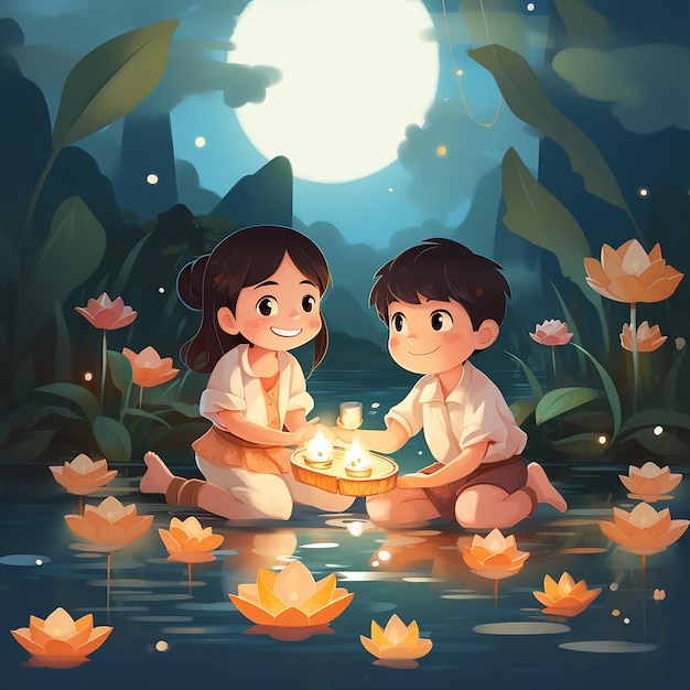 Słodki kreskówka z festiwalu Loy Krathong