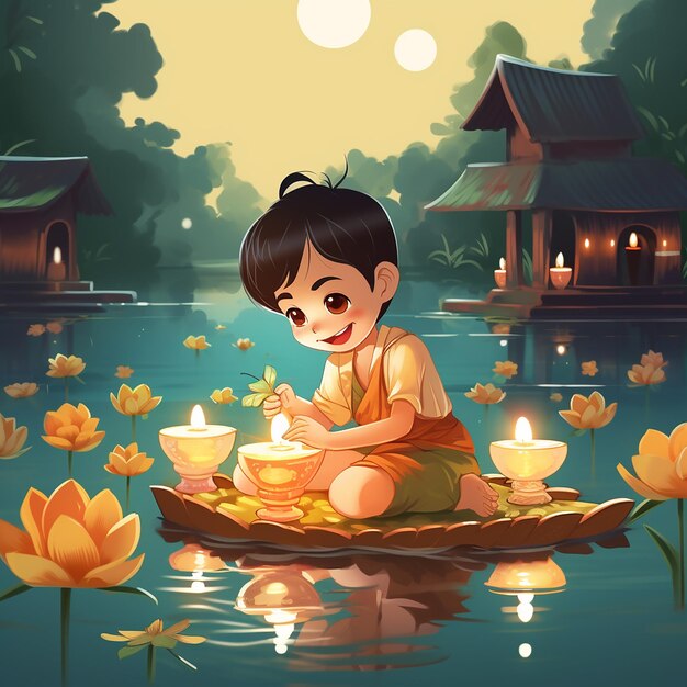 Zdjęcie słodki kreskówka z festiwalu loy krathong