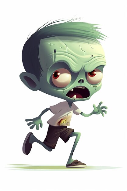 Zdjęcie słodki kreskówkowy chłopiec-zombie goni swój palec.