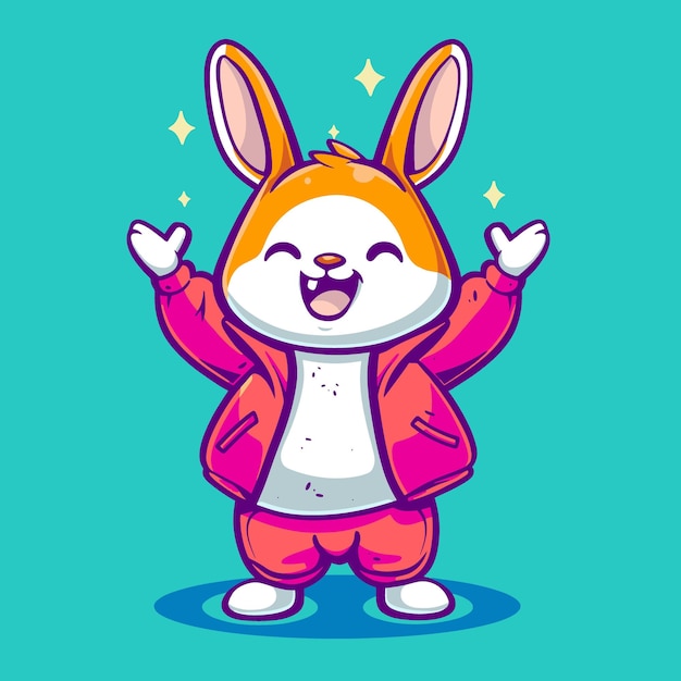 Słodki kreskówkowy kawaii królik z rękami w górze ilustracja wektorowa