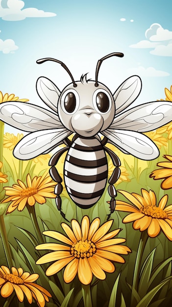 Zdjęcie słodki kreskówkowy rysunek pszczółki wygenerowany przez sztuczną inteligencję