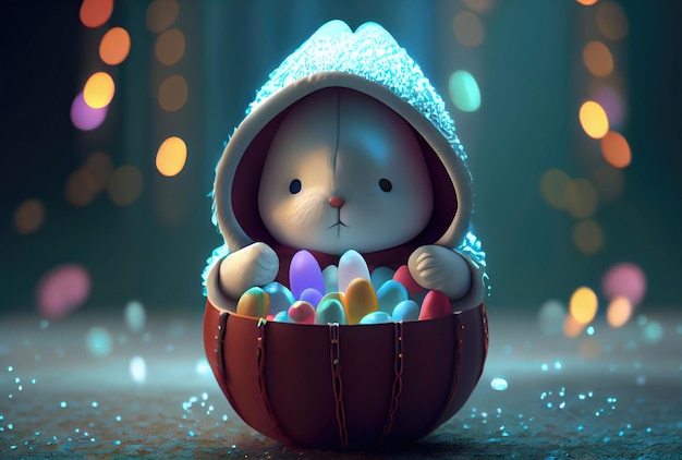 Słodki króliczek w pojemniku Magiczna koncepcja fantasy Generatywna sztuczna inteligencja