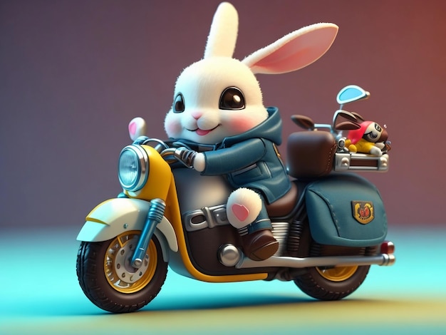 Zdjęcie słodki królik na motocyklu 2