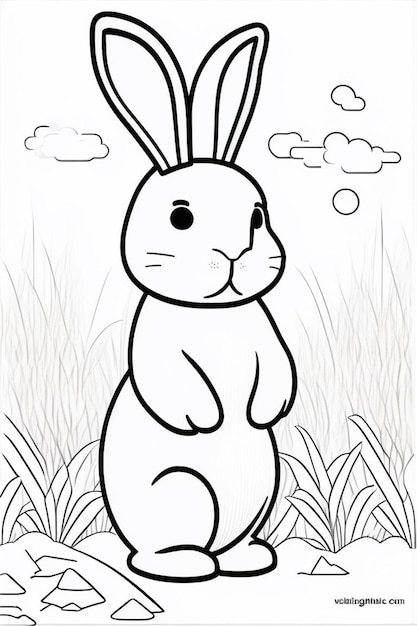 Słodki królik trzyma jajko wielkanocne w łapach Kolorowanka dla dzieci Postać w stylu kreskówki Ilustracja wektorowa izolowana na białym tle