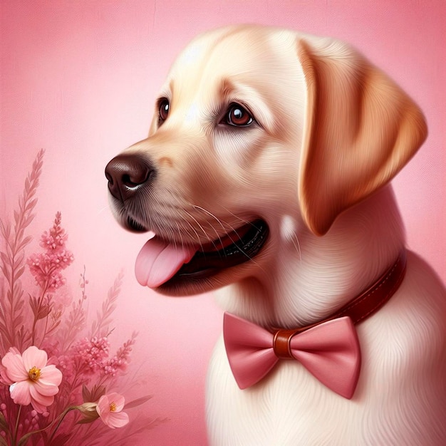 Słodki labrador retriever na różowym tle Malarstwo cyfrowe