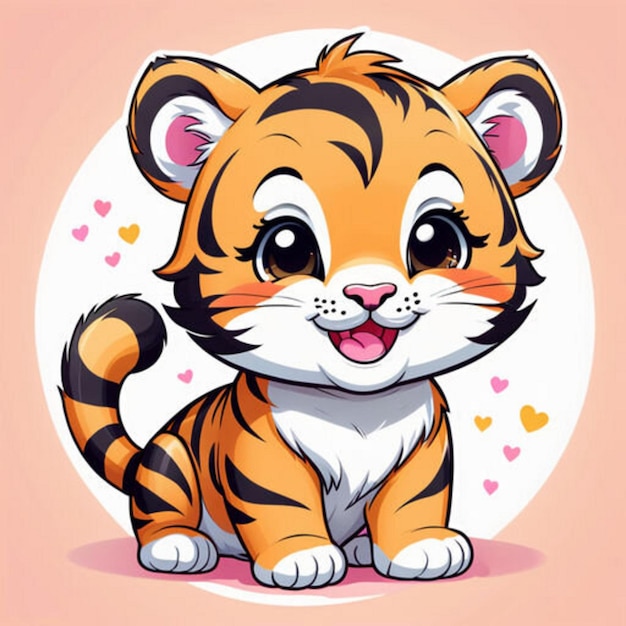 Słodki malutki tygrys z kreskówek w stylu kawaii