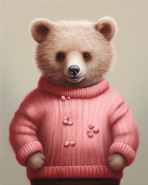 Słodki mały niedźwiedź w czerwonym swetrze