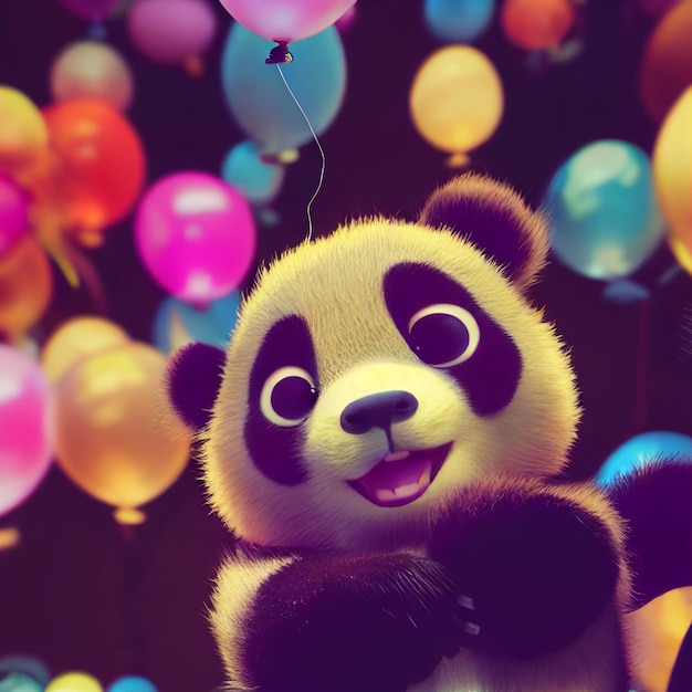 Słodki miś panda z dużymi oczami Ilustracja kreskówka renderowania 3D