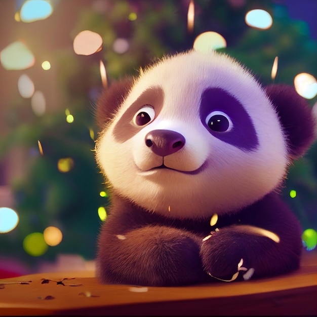 Słodki miś panda z dużymi oczami Ilustracja kreskówka renderowania 3D