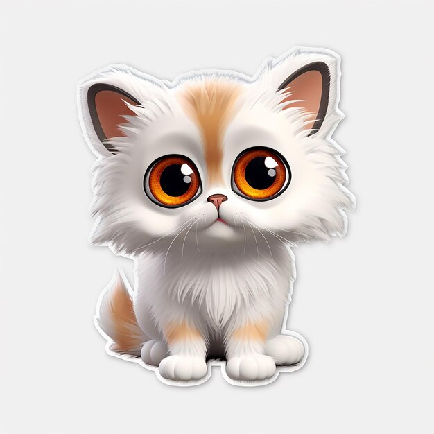 Słodki naklejka zwierzęca dla dzieci 3D jasne oczy kotka na białym tle