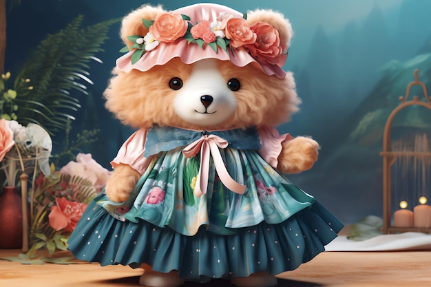 Słodki niedźwiedź z Boho Maxi Spódnica dla dzieci ilustracja na ścianie dekoracja sztuki