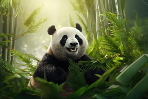 Słodki panda z bambusowym zoo Generuj Ai