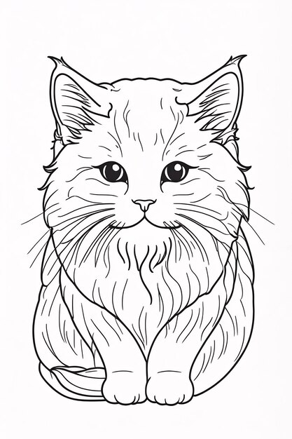 Zdjęcie słodki perski kot pieska linia sztuki ręcznie narysowana kawaii ilustracja książki do malowania