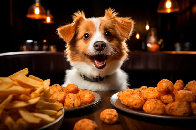 słodki pies jack russell terrier z psem na drewnianym stole z miską chleba