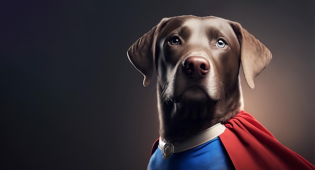 Słodki pies ma na sobie kostium superbohatera z siłą czerwonej peleryny i pewnością siebie Generative ai