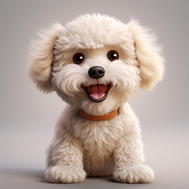 Słodki pies pudla w stylu kreskówki 3D
