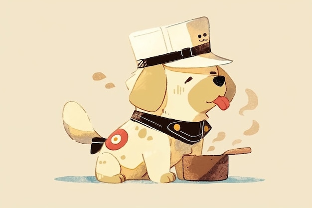 Słodki pies szefa kuchni z jedzeniem animowana ilustracja