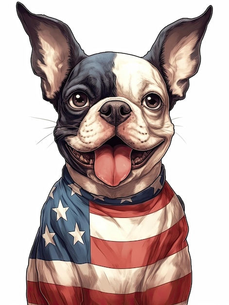 Słodki pies ubrany w amerykańską flagę sztuka koncepcja opieki nad psem na białym tle Generative AI