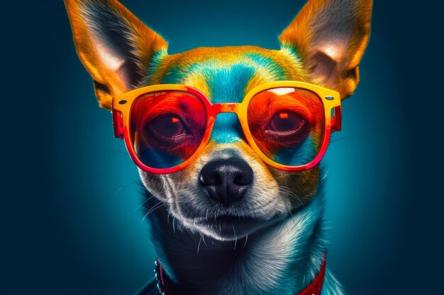 Słodki pies w okularach zwierzę na letnich wakacjach zwierzę ilustracja Ai generatywny
