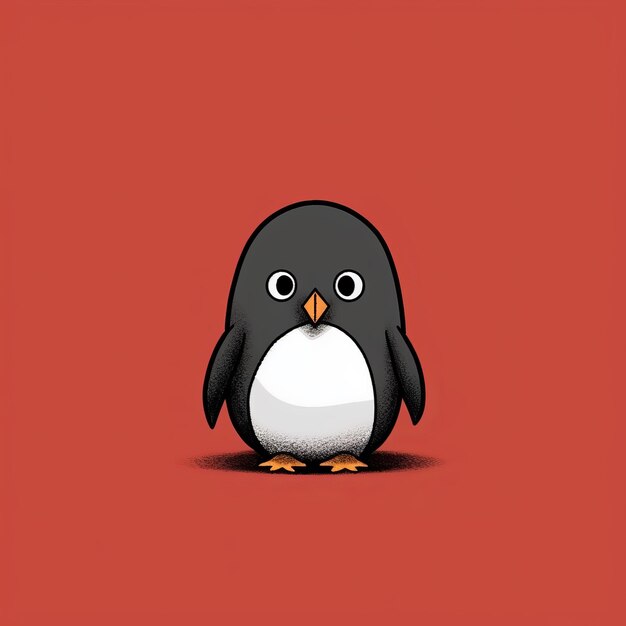 Słodki pingwin na czerwonym tle minimalistyczny i pomysłowy projekt postaci