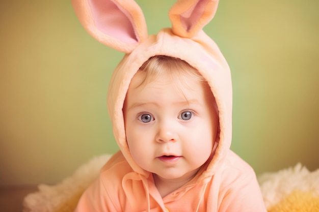 Słodki Portret Dziecka Z Uszami Króliczka Wielkanocnego Generative Ai
