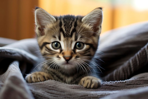 Zdjęcie słodki portret małego kociaka w koce