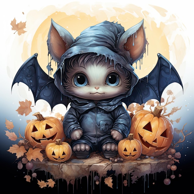 Słodki portret nietoperza ilustracja na Halloween przerażające horrory odizolowane tatuaże przerażające kreskówki fantasy