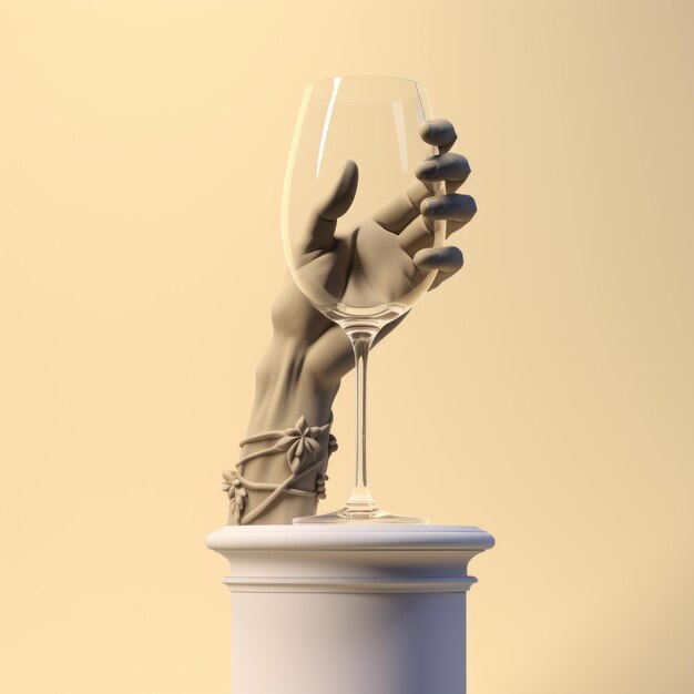 Zdjęcie słodki posąg ręki trzymającej szklankę wina