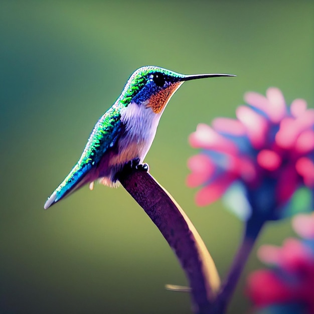 Słodki ptak z kolibra z kolorowym upierzeniem z bliska