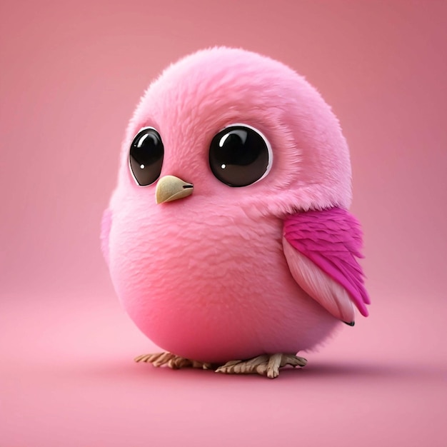 Słodki ptak z różowym szalikiem postać z kreskówki na różowym pastelowym tle Generacyjna sztuczna inteligencja