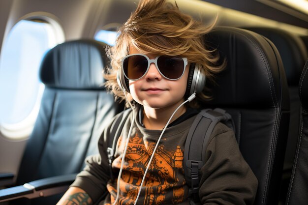 Słodki, punkowy chłopczyk leci samolotem