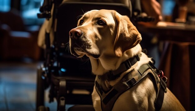 Słodki rasowy retriever siedzący w samochodzie i cierpliwie czekający wygenerowany przez sztuczną inteligencję