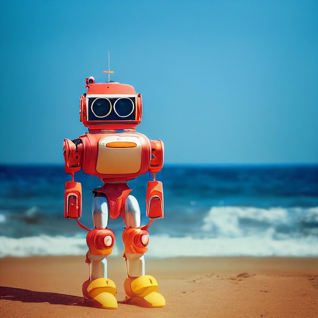 Słodki robot na plaży Ilustracja Scifi