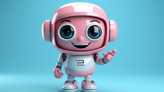 Słodki robot z uśmiechniętą twarzą macha ręką Chatbot pozdrawia izolowany na tle Generatywna sztuczna inteligencja