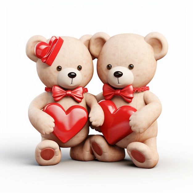 Słodki romantyczny pluszowy niedźwiedź trzymający czerwone serce miłości