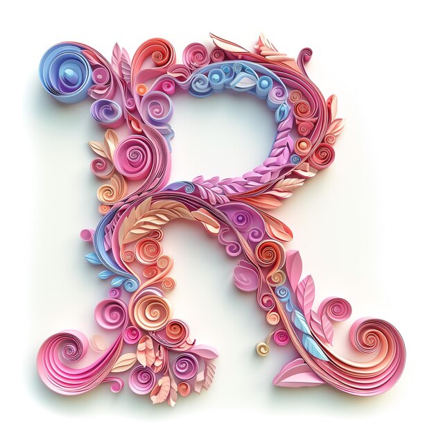 Słodki różowy alfabet R jako kształt sztuki quilling na białym tle
